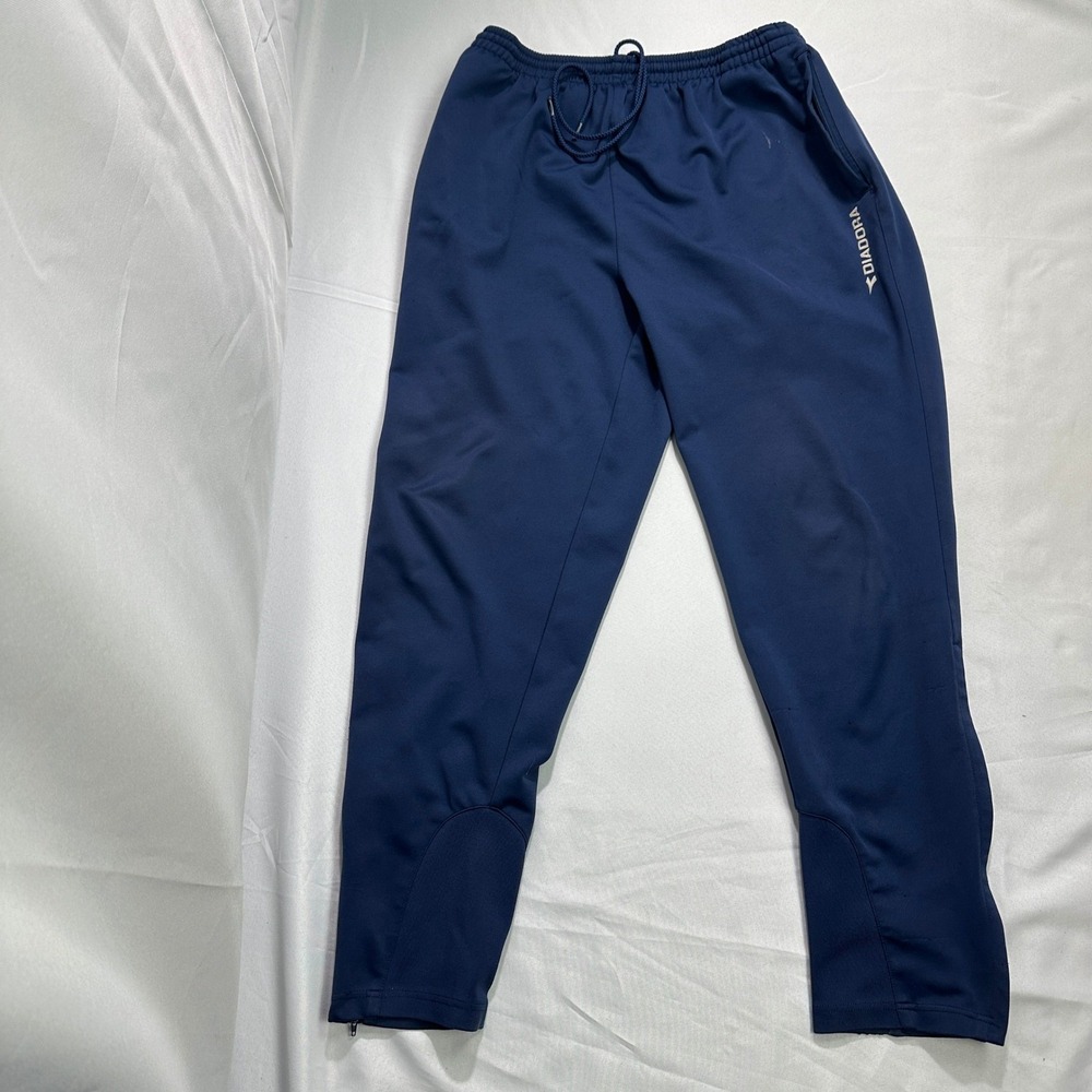 Diadora Track Pants Navy Blue Joggers Athletic Zip Pockets Men's Medium
